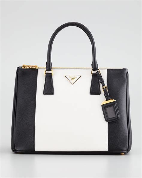 prada bicolor saffiano double zip medium tote bags|Prada saffiano bags review.